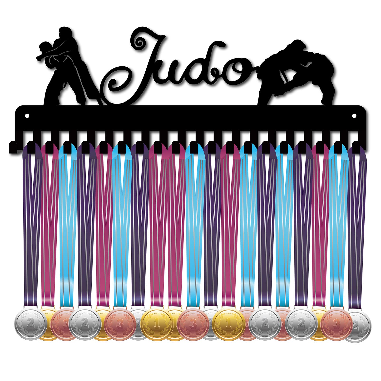 CREATCABIN Judo Medal Holder Medal Hanger Sport Display Hanger Rack Awards Metal Wall Mounted Stainless Steel Metal Hanging for Swimmer Runner Athletes Players Gymnastics Gift Over 60 Medals, Black