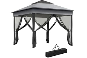 Outsunny 10.7 x 10.7ft Pop Up Camping Gazebo, Height Adjustable Instant Sun Shelter with UV30+ Roof Cover, Removable Mesh Cur
