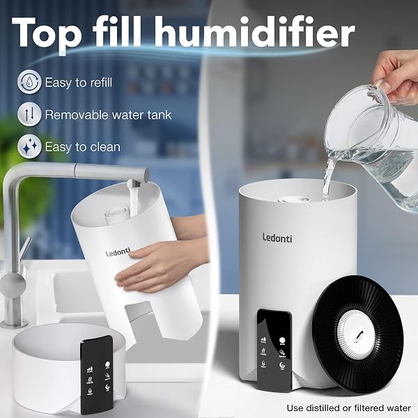 HUMIDIFIERS FOR BEDROOM SMART CONTROL – DUAL MIST COOL & WARM MIST HUMIDIFIER 4L BIG CAPACITY TOP FILL WATER TANK, QUIE HUMIDIFIER, FOR LARGE ROOMS HOME LIVING OFFICE BABY – ULTRASONIC HUMIDIFIER
