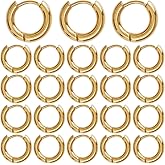 SUNNYCLUE 1 Box 24Pcs Real 18K Gold Plated Stainless Steel Huggie Hoop Earring Findings Golden Earring Hoops Bulk Round Ring Hoop with Latch Back Closure for Jewelry Making DIY Crafts Women Supplies