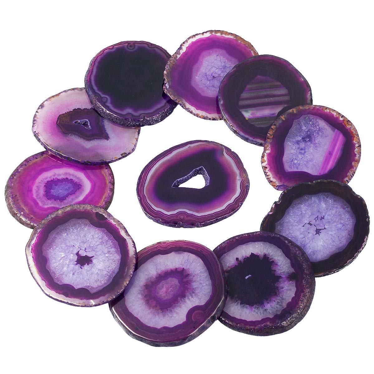 KYEYGWO 10 Pcs Polished Agate Geode Slices Stone for Home Decoration, Round Healing Crystals for Jewelry Making, Place Cards for Weddings