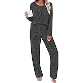 PrinStory Womens Pajama Set Long Sleeve Pajamas Button Down 2 Piece Pjs Sleepwear Soft Lounge Set with Pockets