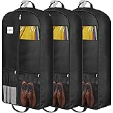 8" Gusseted Heavy Duty Garment Bags for Travel 43"" Suit Bags for Closet Storage Hanging Clothes Bag with Pockets Mens Suit Holder for Shirts, Coats, Dresses, 3 Pack