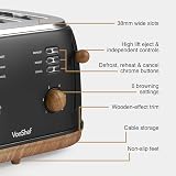 VonShef Fika Kettle & Toaster Set Nordic Black Wood 1.7L 4-Slice 3000W view 7