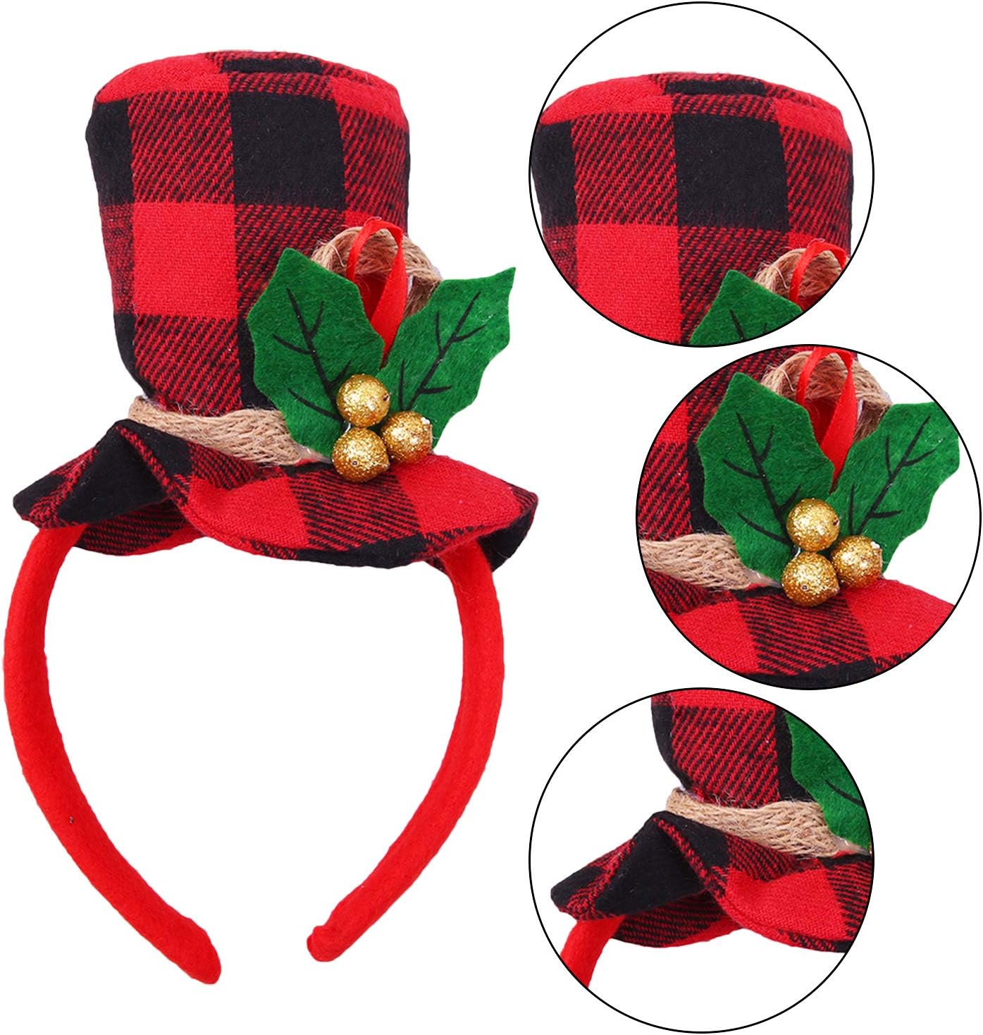 Ruisita 6 Pack Christmas Headbands Buffalo Plaid Reindeer Headbands Christmas Hats Elves Headbands for Holiday Decoration - Image 3