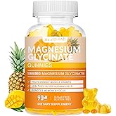 Magnesium Glycinate Gummies 1000mg, High Absorption Sugar Free Magnesium Potassium Supplement for Relaxation, Stress Relief, and Sleep Support for Adults & Kids - 90 Mango Pineapple Gummies