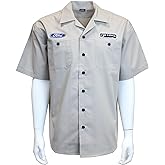 David Carey Ford F-150 Work Shirt &ndash; Grey &ndash; Button Up Collared Short Sleeve Mechanic Camp/Club Shirt