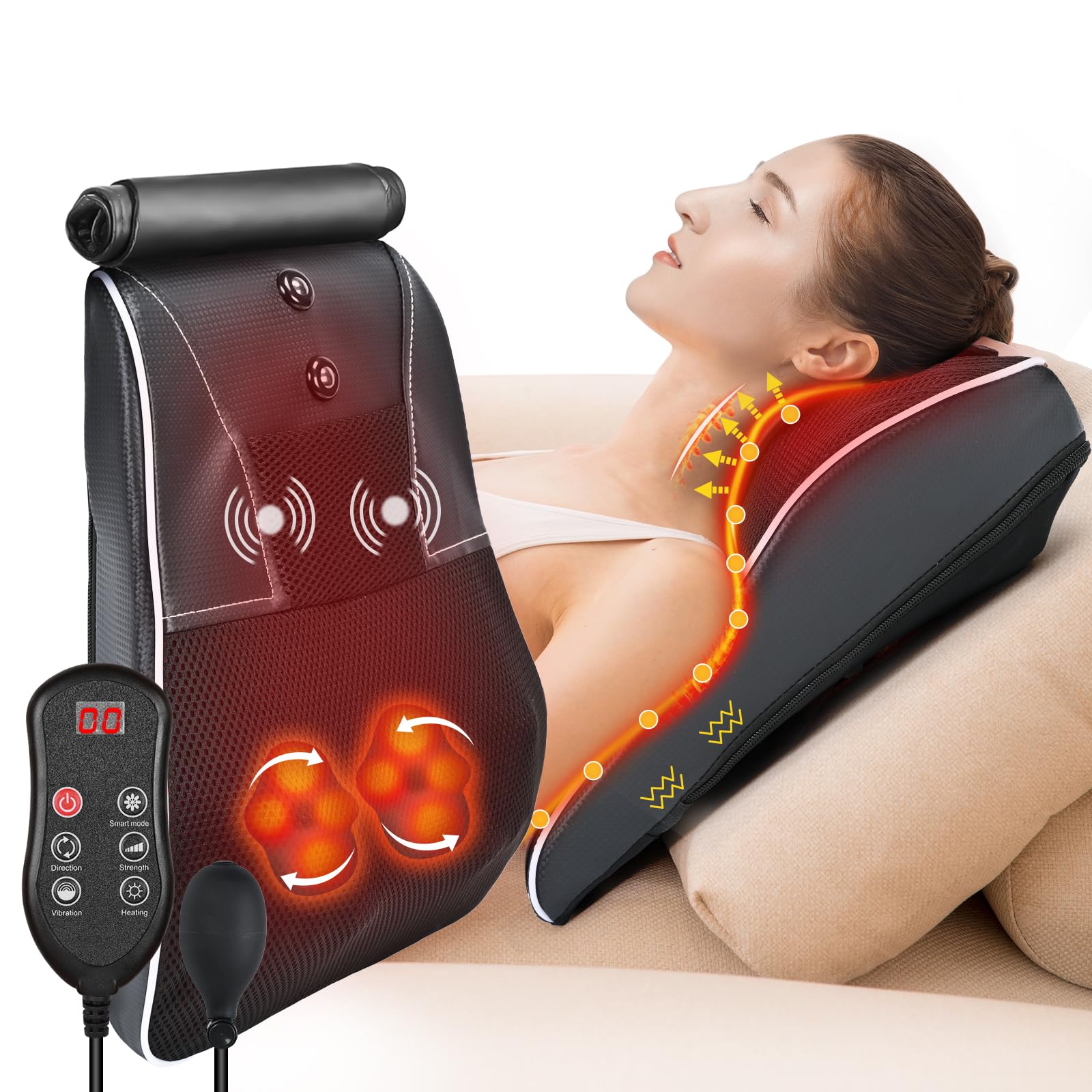 Snailax shiatsu neck and shoulder massager back massager with heat