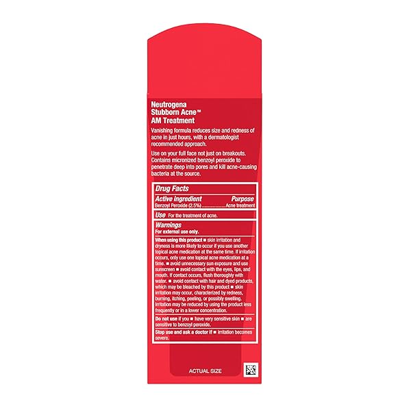 NEUTROGENA STUBBORN ACNE AM FACE TREATMENT WITH 2.5% MICRONIZED BENZOYL PEROXIDE ACNE MEDICATION, OIL-FREE DAILY FACIAL TREATMENT REDUCES SIZE & REDNESS OF BREAKOUTS, PARABEN-FREE, 2.0 OZ