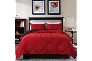 Decroom Lightweight Full Comforter Set with 2 Pillow Sham - 3 Pieces Set - Quilted Down Alternative Comforter/Duvet Insert for All Season - Red/Black - Full Size