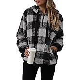 Yanekop Womens Fuzzy Fleece Pullover Oversized Sherpa Jacket Half Zip Pullover Sweaters Winter Faux Fur Jacket Coat