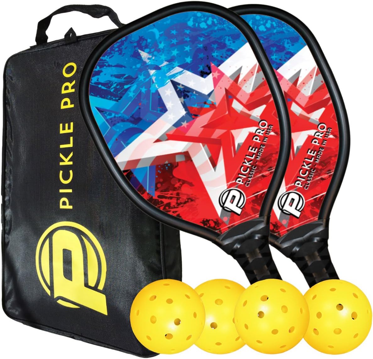 Pickleball Set w/Composite Paddles, Balls, Bag