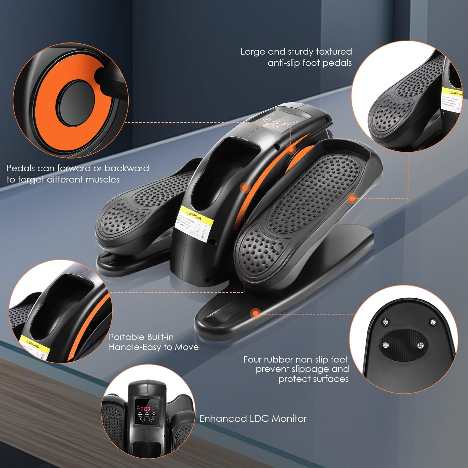 ANCHEER Under Desk Elliptical Machine - Quiet Pedal Exerciser for Seniors, Office & Home, Low-Impact Seated Leg Workout Equipment, Smart LCD Display, Remote Control(Orange)