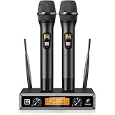 TONOR Wireless Microphones System, 2 * 15 Channel Metal Professional UHF Cordless Dynamic Handheld Mics with Receiver for Home Karaoke, Meeting, Party, Church, DJ, Wedding, KTV, 200ft, TW-820 Black