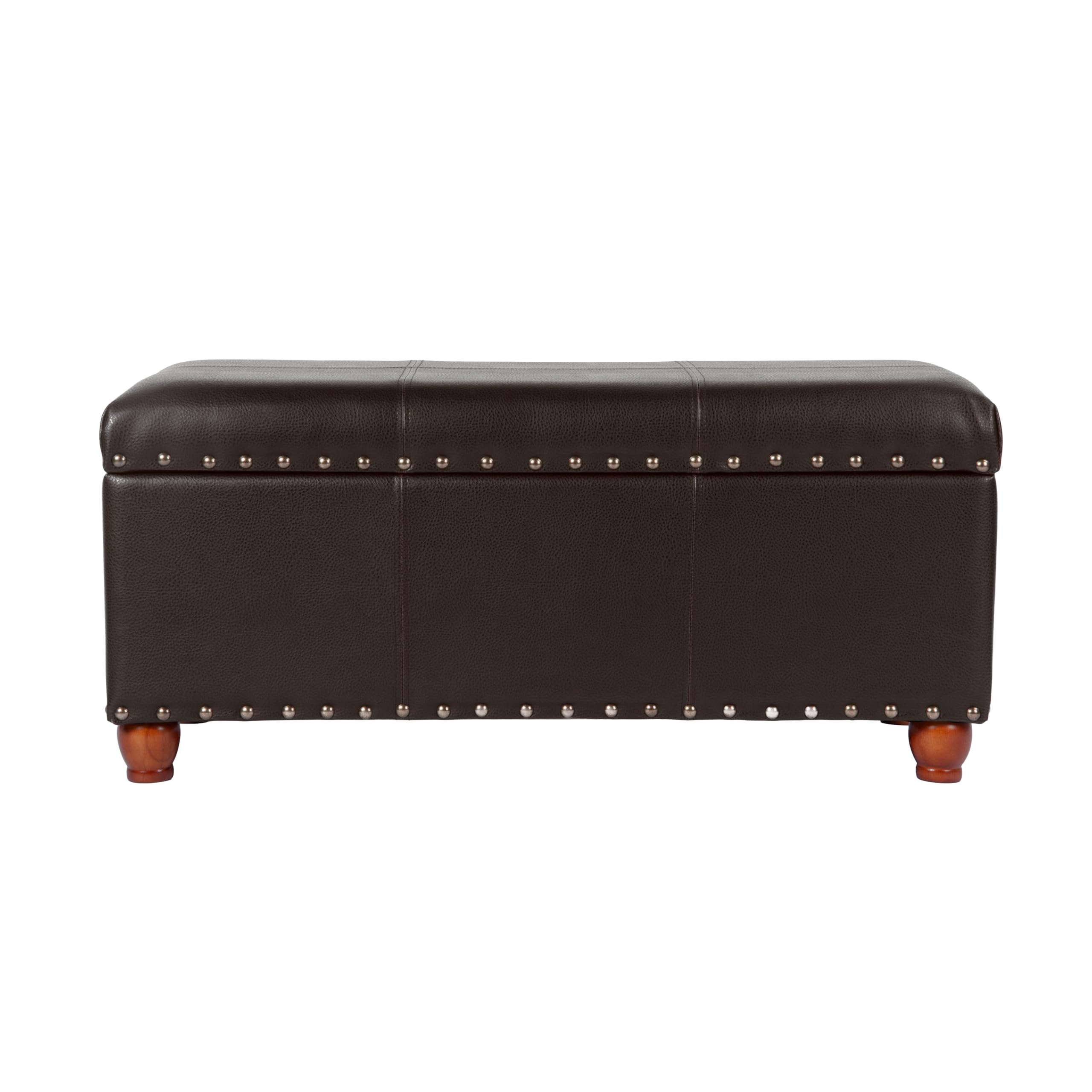 HomePop Espresso Faux Leather Storage Cocktail Bench with Nailhead Trim Image