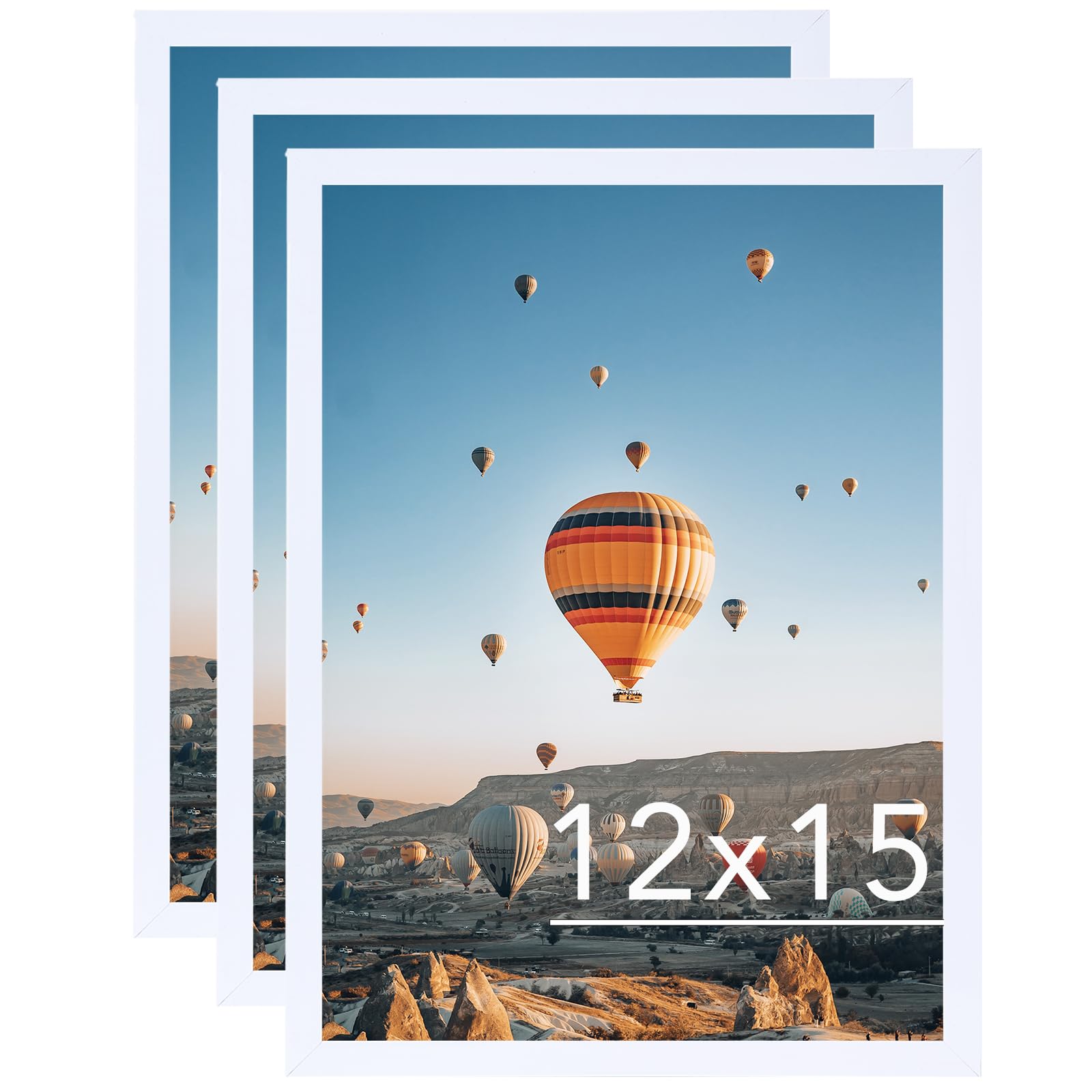 Photo 1 of JCJMY 12x15 White Picture Frame Set of 3, Horizontal and Vertical Formats for Wall Hanging, 12 x 15 Wall Gallery Poster Photo Frames with Durable Shatter Resistant Plexiglass, 3 Pack, White