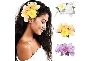 HAIMEIKANG Hair Clip, 3 Pieces Hawaiian Flower Hair Pins - Artificial Tropical Flower Hair Accessories for Women in White, Yellow, Purple (3 Count, 1 Package)