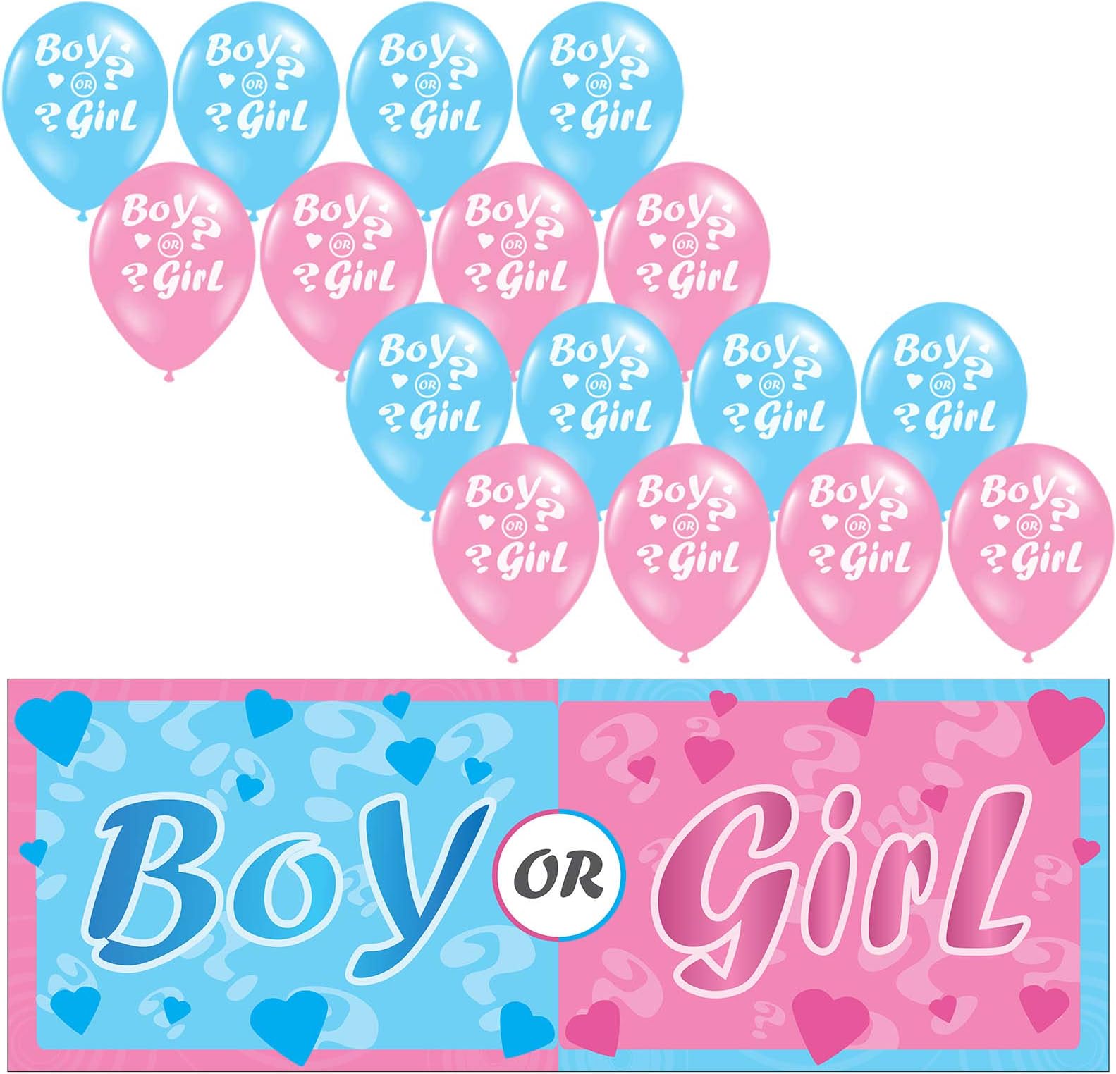 PSL Digital Boy Girl Gender Reveal Baby Shower PVC Banner Latex Balloons Party Supplies Pack (Large (168cm Banner plus 40 Balloons))
