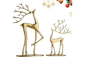 FROKLIC Reindeer Christmas Decor, Gold Metal Reindeer Figurines, Modern Minimalist Xmas Sculpture, Elegant Indoor Holiday Decor, Table Centerpieces- Ideal for Home, Mantel, Living Room, Bedroom, Office
