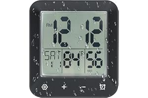 BXF SPORTS Digital Shower Clock Waterproof,Bathroom Extra Large LCD Screen Wall Clock Timer,Countdown,Moisture Proof,Anti Splash,Display Temperature,Time,Date and Day of the Week,Suction Cup,Hanging,Hole Stand