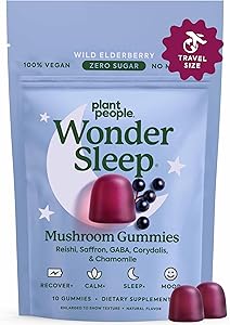Plant People WonderSleep Mushroom Gummies Supplement Mini with Reishi Super Mushrooms, Saffron, Wild Elderberry Flavor No Sug