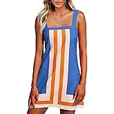 Ailoqing 2026 Women Boho Floral Mini Dress Summer Casual Color Block Beach Overall Striped Dress Coverups