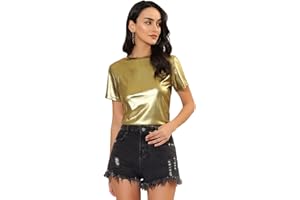 Allegra K Women's 80s Disco Outfit Party Club Sparkly Rainbow Metallic Top