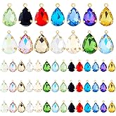DICOSMETIC 56pcs Teardrop Charms 14 Colors Crystal Glass Charms Faceted Water Drop Charm Mini Glass Birthstone Charm Faceted Teardrop Pendant for Jewelry Making, Hole: 1mm