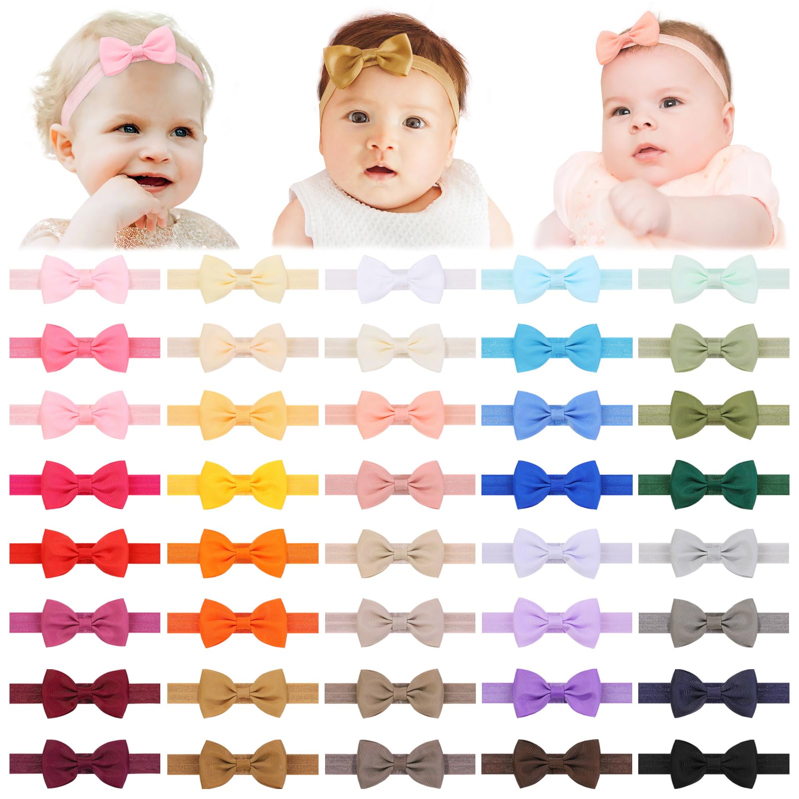 Photo 1 of jollybows 40pcs Baby Girls Bows Headbands Elastic Hairband Ribbon Bow Hair Accessories for Newborns Infants Toddlers and Kids