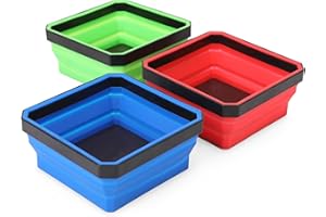 PRIME 1 PR1ME Collapsible Magnetic Parts Tray Set, Foldable Magnetic Tray, 3 Pieces 4.25 inch Square Silicone Bowls with Magnetic Base Stores and Organizes Small Parts and Tools