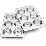 TeamFar Muffin Pan, 6 Cup Muffin Tins Pans for Baking, Cupcake Pan Tray Set Stainless Steel for Making Cakes Cornbread Quiche