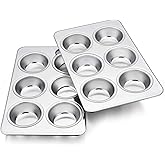 TeamFar 2 Packs Muffin Pan, Stainless Steel Muffin Cupcake Pan Tin Tray for Baking, for Mini Cakes/Tarts/Quiche, Healthy & Sturdy, Oven & Dishwasher Safe (6-Cup)