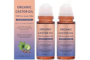 Organic Castor Oil with Rose Quartz Roller, Organic Castor Oil Roll On, Natural Ingredients, Gently Nourishes Skin, Deep Hydr