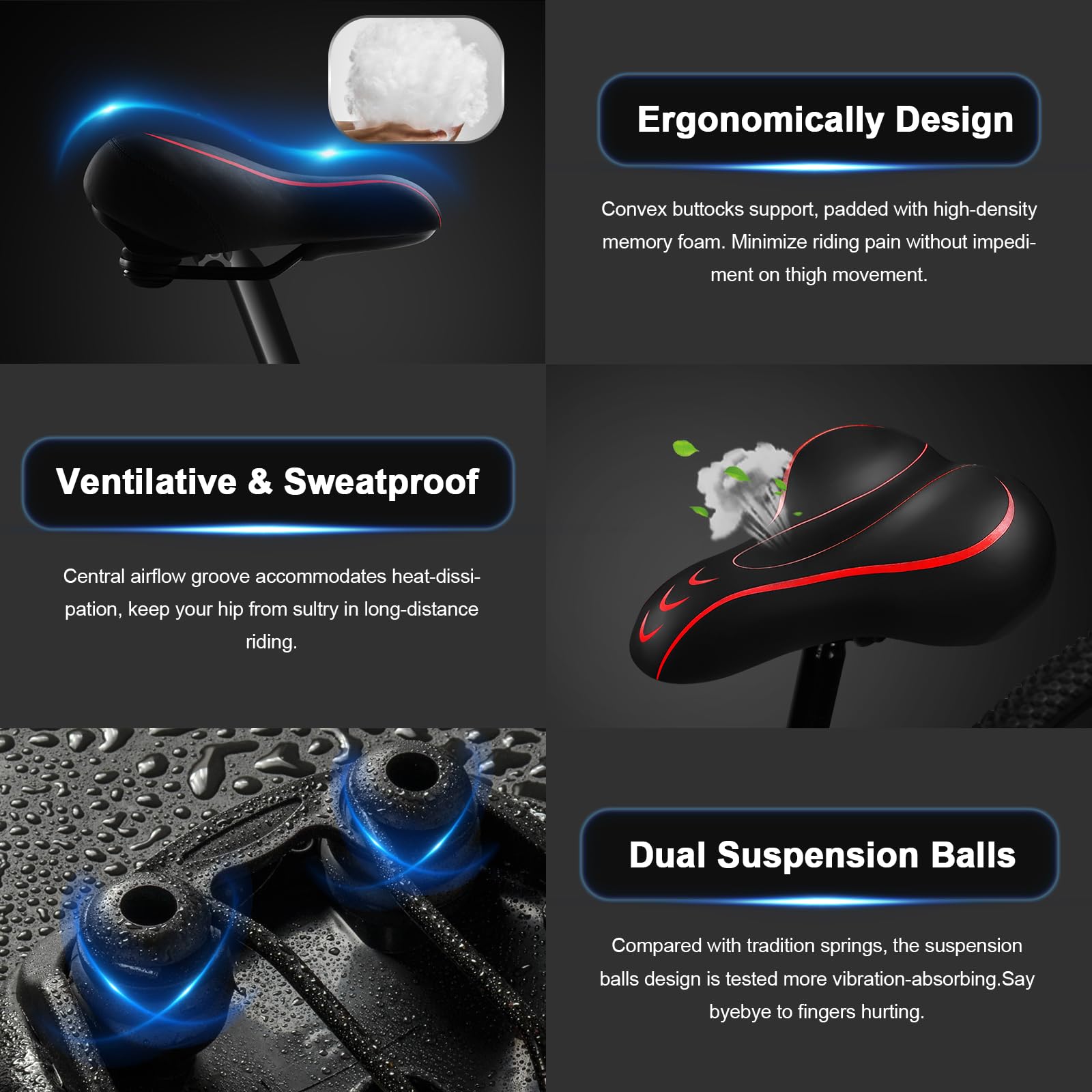Xmifer Oversized Bike Seat, Comfortable Bike Seat - Universal Replacement Bicycle Saddle - Waterproof Leather Bicycle Seat with Extra Padded Memory Foam - Bicycle Seat for Men/Women