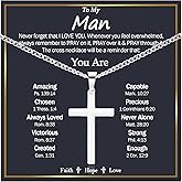EPIRORA Cross Necklaces Gifts for Men Him, Stainless Steel Cross Necklace Cuban Chain Pendant Necklace Gifts for Son Grandson Brother Nephew Mens
