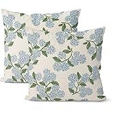 DAFENA Spring Pillow Covers 16x16 Inch 2 Pcs Navy Blue Sage Green Hydrangea Flower Decor Throw Pillows Vintage Floral Seasonal Summer Outdoor Decoration Pillowcase Linen Cushion Cover for Couch Sofa