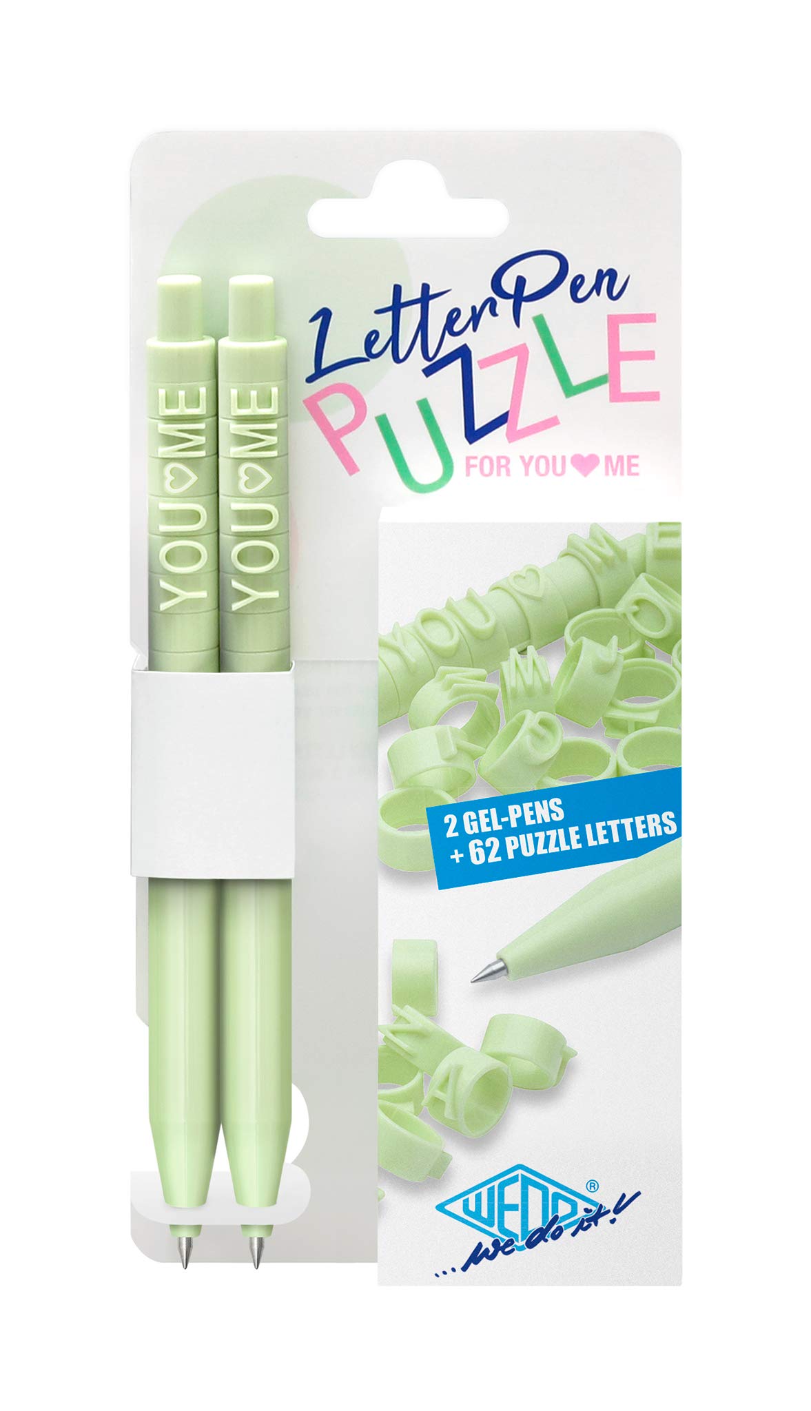 WEDO 2533011 Letter Pen Puzzle Set of 2 Customisable with Letter Rings Interchangeable Refill Light Green