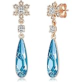 Austrian Crystal Teardrop Earrings Flower Dangle Earrings for Women 14K Gold Plated Drop Stud Earrings Hypoallergenic Jewelry