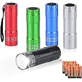 yikosam 5 Pack of Flashlights 9 LED Mini Aluminum Flashlight Bulk with Lanyard 15 AAA Batteries Included Assorted Colors Handheld Flashlights for Hurricane Supplies Camping, Night Reading, Cycling