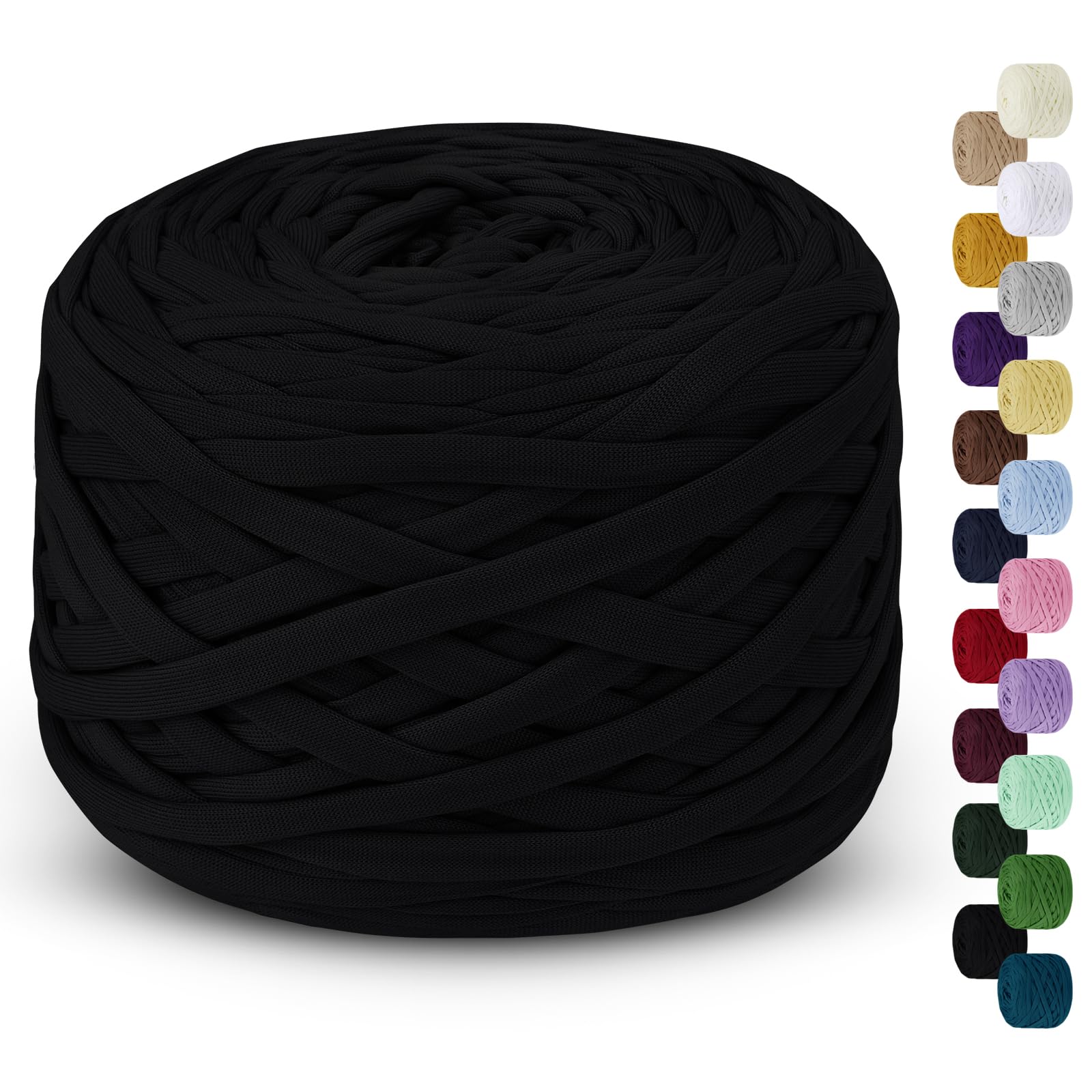 LEREATI 285g T-Shirt Yarn for Crocheting - 100m Elastic Ribbon Thick Fabric for Knitting Crochet Bag, Blanket, Basket, DIY Projects, Home Decor (Black)
