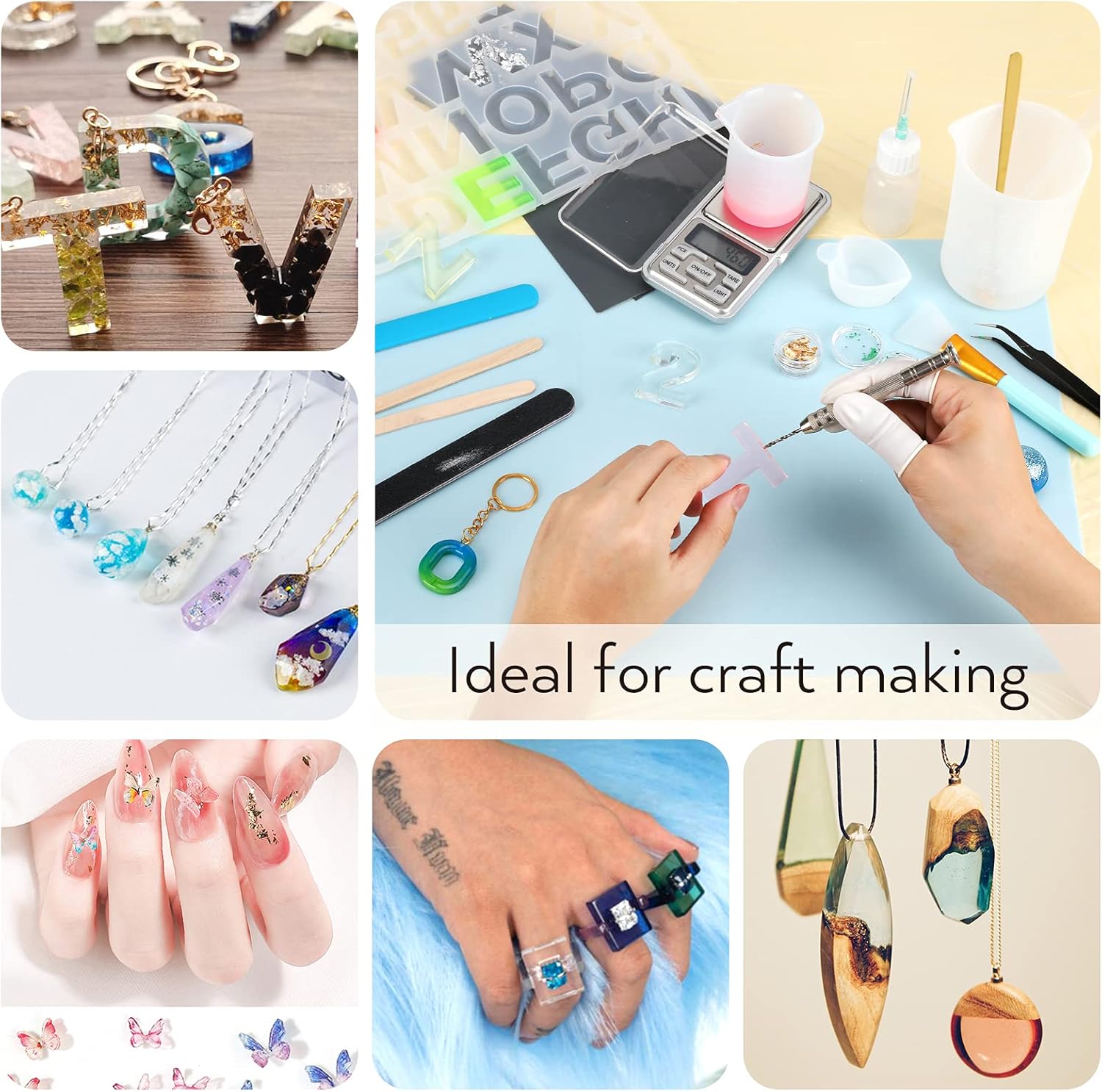 Epoxy Silicone Supplies Tool Set, Resin Measuring Cups with Resin Drill, Pocket Scale, Mixing Stick, Craft Mat, Sandpapers, Gloves for Resin Casting Art DIY, Jewelry Making