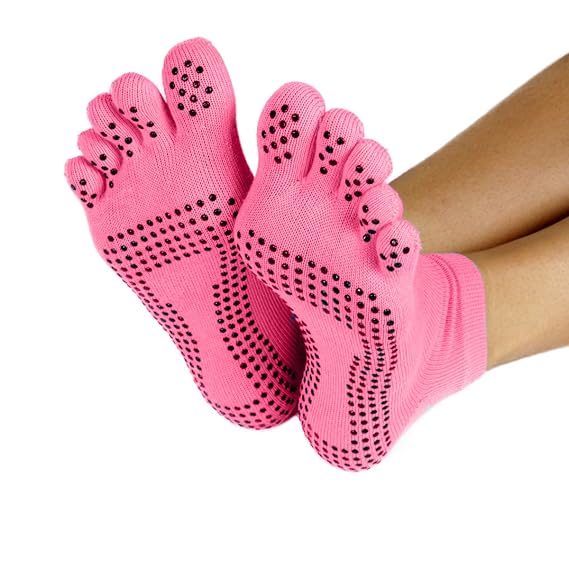 ProSource Yoga Socks Full Toe with Grips, Pink, Small