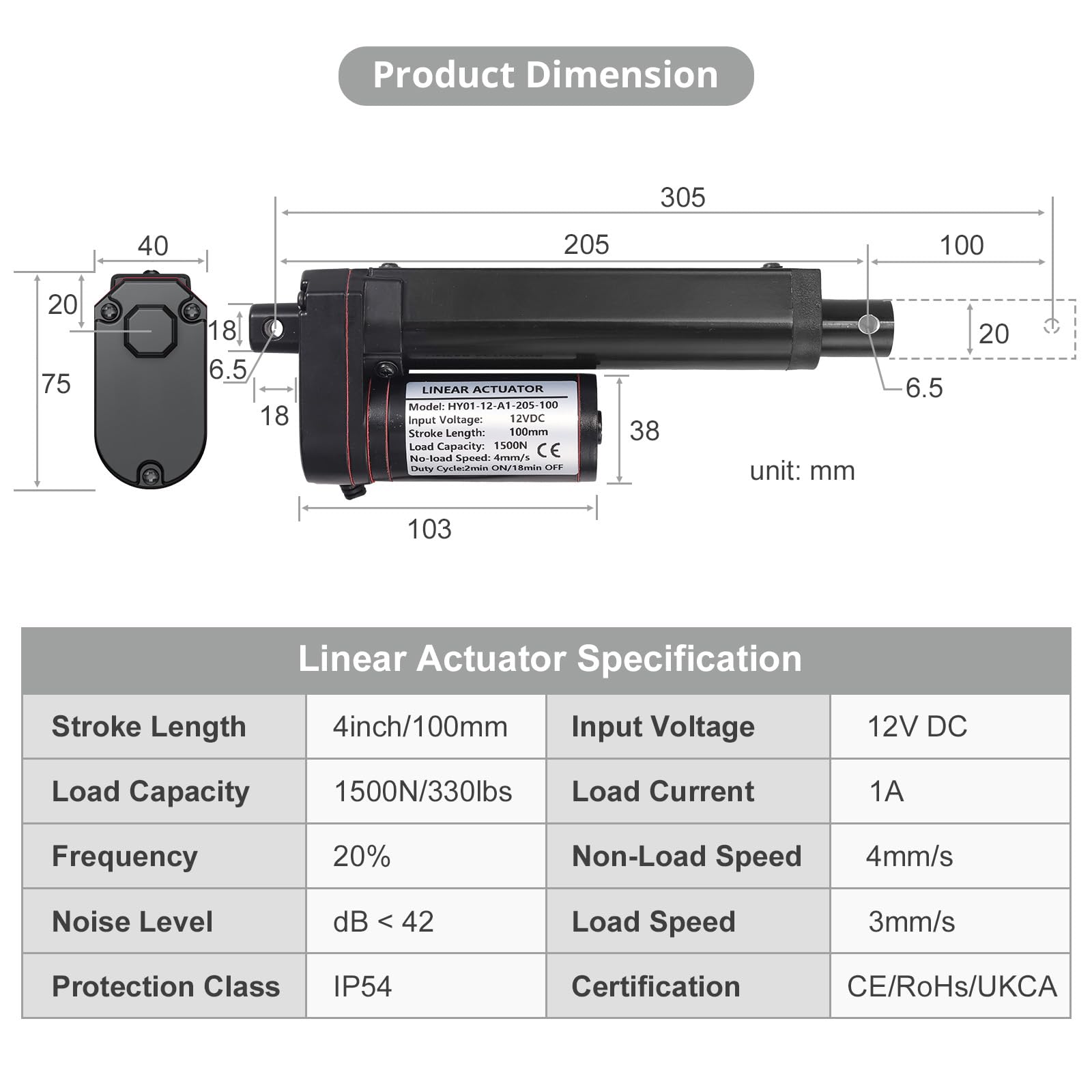 Mua Justech 100mm 4-inch Linear Actuator Motor Heavy Duty DC 12V for ...
