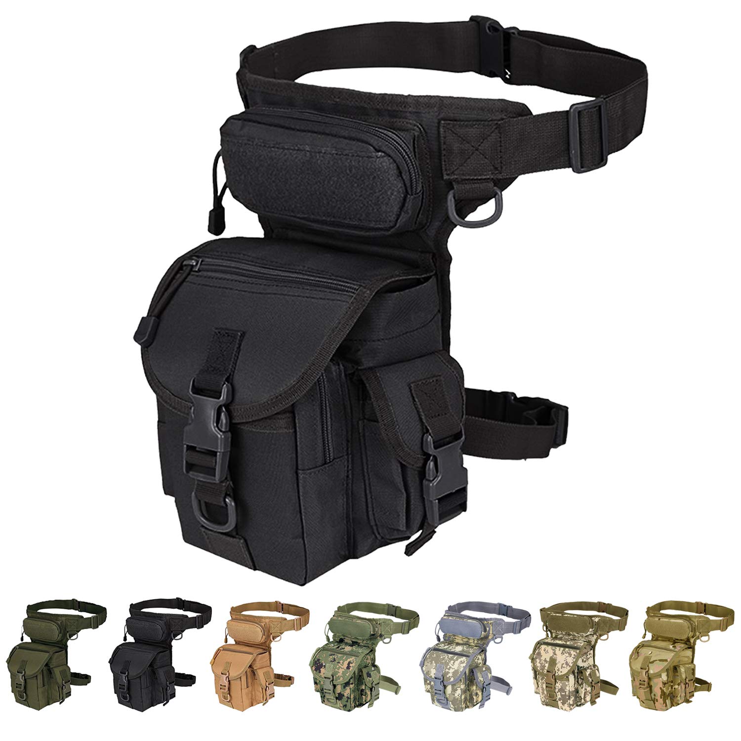 Multi-Purpose Drop Leg Pouch for Men Tactical Thigh Bag Motorcycle Leg Bag for Men Waist Pack for Military Cycling Hiking Hunting Riding Camping, Black