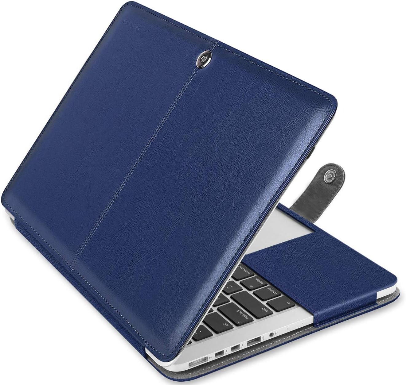 MOSISO MacBook Pro 13 inch Case, Premium PU Leather Book Folio Protective Stand Cover Sleeve Compatible with MacBook Pro 13 inch Retina (A1502/A1425, Version 2015/2014/2013/end 2012), Navy Blue