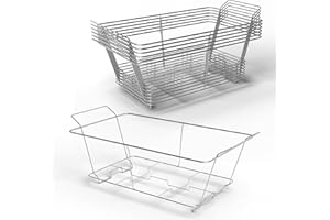 6 Pack - Professional Fixed Chafing Wire Rack: Heavy Duty Plated Steel Chafer Stand for Full Size & Half Size Steam Table Pan