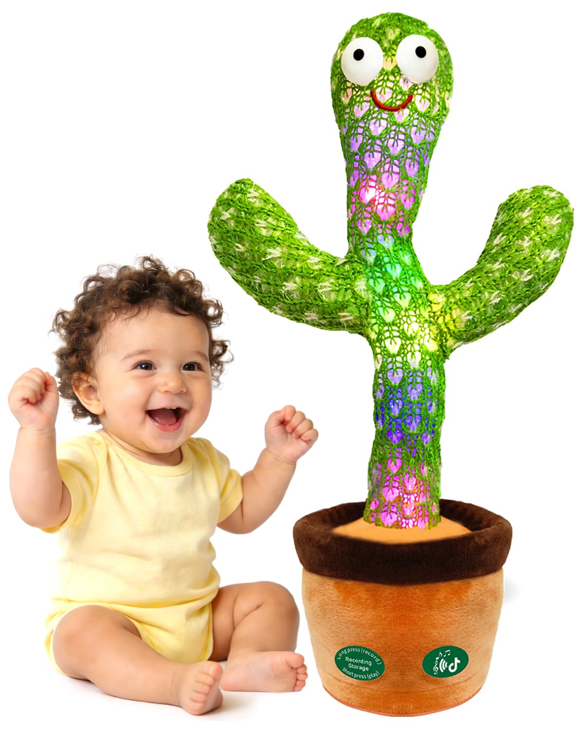 Interactive Baby Toys Dancing Talking Cactus Toy, Singing Musical & Record Repeat What You Say, Funny Gift for Infant 6-18 Months & Toddler 1 2 3 Year Old Boy Girl, Light Up Toy (Volume Control)