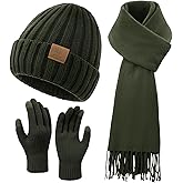 Passionbility Winter Beanie Hat Scarf Gloves Set for Women, Warm Knit Skull Cap Long Scarf Touchscreen Fleece Lined Gloves