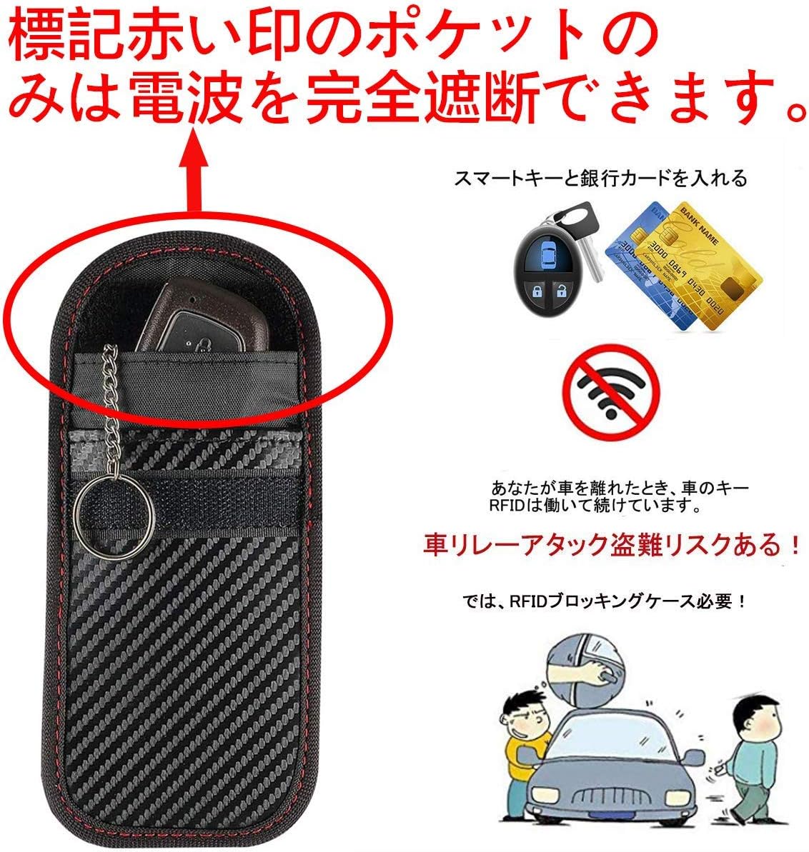 Amazon スマートキー 電波遮断ポーチ リレーアタックによる車の盗難防止 カーセキュリティ ブロッキングポーチ 防犯対策 スキミング防止 カーボン調 ブラック 1 車 バイク 車 バイク