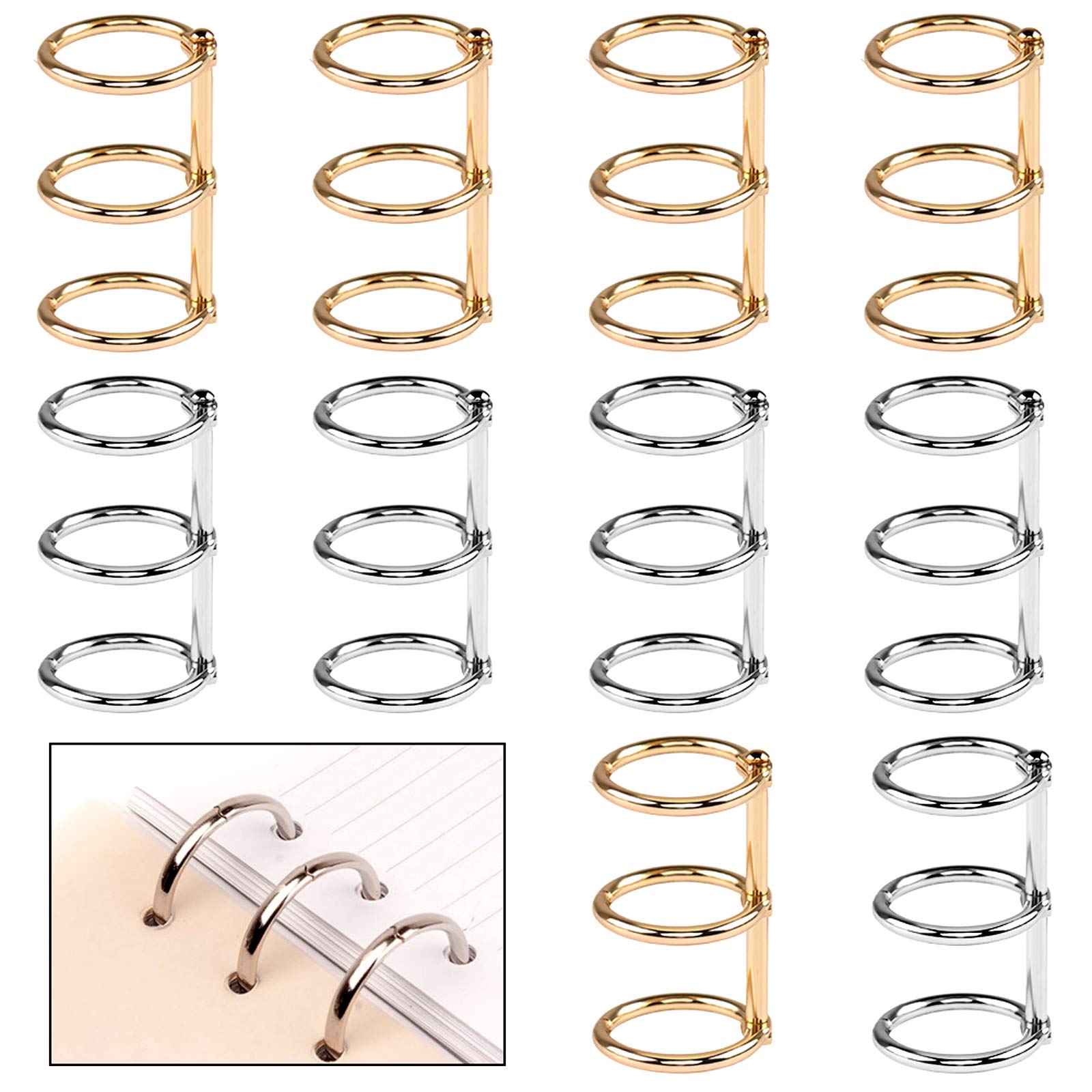 10pcs Loose Leaf Rings Metal Book Loose Leaf Binder Loose Leaf Binder for 3 Ring Notebook Diary Photo Album DIY Planner (Silver and Gold)